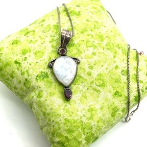 Sterling Moonstone and Garnet Necklace
